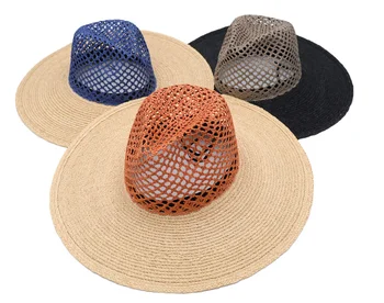 202006-gaoda verão artesanal de ráfia, o desnível tecer fedoras cap homens mulheres panamá jazz chapéu ao ar livre