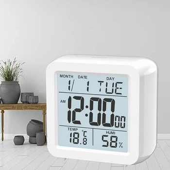 Tabela Relógio Despertador Digital Com Dígitos Grandes Calendário de Repetição de Interior de Quarto de Temperatura e Umidade para Casa, Quarto, Escritório Cubo