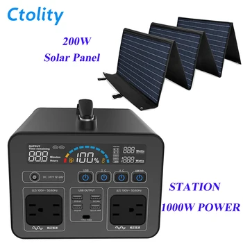 1000wh de Energia Portátil da Estação de 18V 200W Painel Solar Monocristalino 110/220V Gerador de Energia Sistema de Armazenamento de Energia de Emergência Supp