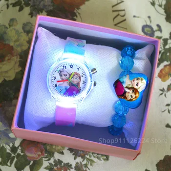 Disney Luz do Flash de Meninas Elsa Relógios Crianças com Bracelete Pulseira de Silicone Princesa Crianças Relógios Aluno Relógio reloj infantil
