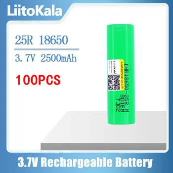 100pcs LiitoKala 18650 25R INR1865025R 20A descarga de baterias de lítio, 2500mAh cigarro eletrônico da Bateria