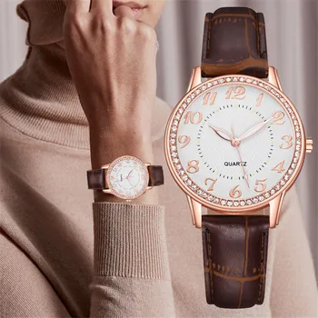 Ladie Relógios 2022 Luxo de Diamante Luminoso Mulheres Relógios de Pulso das Mulheres Pulseira de Couro, Pulseira Relógio Feminino Relógio Feminino