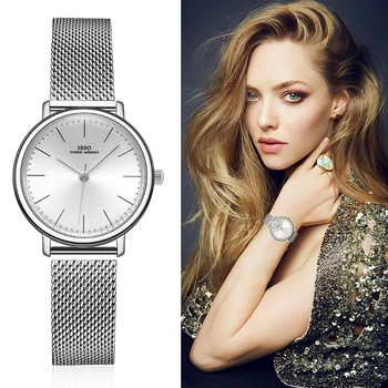 IBSO Mulheres Relógio Pulseira de Moda de Genebra Designer de Quartzo de Japão da Tira de Aço Inoxidável Dom Feminino Relógios de pulso Relógio Feminino