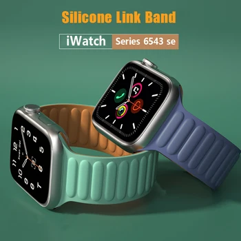 Silicone Link cinta Para Apple faixa de relógio de 44mm 40mm, 45mm/41 38 42 mm Laço Magnético pulseira iWatch da Apple assista 5 4 3 se 6 7
