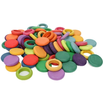 12 cores, Brinquedos de Madeira de Brinquedos de madeira de faia Moedas e Anéis de Montessori Brinquedos de Madeira do arco-íris Empilhador para Meninas