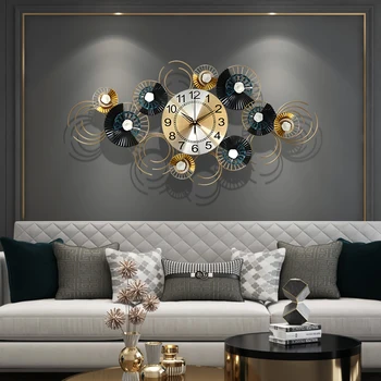 Luz de luxo relógio de parede silenciosa sala moda decorativa personalidade criativa de ferro forjado decoração WF1105