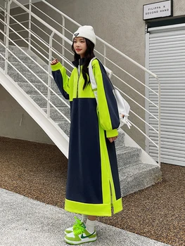NYFS 2023 Novo Inverno da Coreia Mulher Vestido de Vestidos Manto Elbise Solta Plus Size Polar do Velo de Manga Longa Stand Colarinho Vestidos
