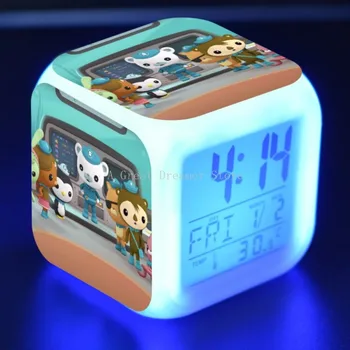 Cartoon Octonauts LED Relógio Despertador Anime Digital 7 Mudança da Cor de Luz de Noite Brilhante crianças, Crianças Dom Relógio de Mesa Dropshipping