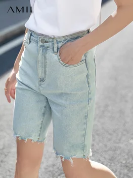Amii Minimalismo Verão Nova Moda Jeans para Mulheres Streetwear Cintura Alta Solta Causal das Mulheres Shorts Jeans 12230072
