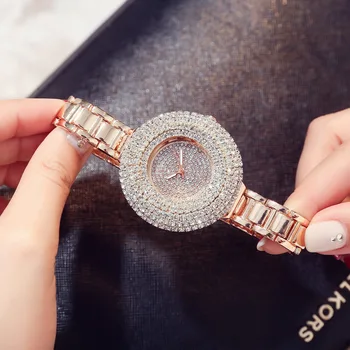Mulheres relógios de Senhoras Rosa de Ouro do Relógio de Pulso de Luxo de Moda Quartzo Cheio de Strass relógio de Pulso das Mulheres Pulseira de Relógio Reloj Mujer