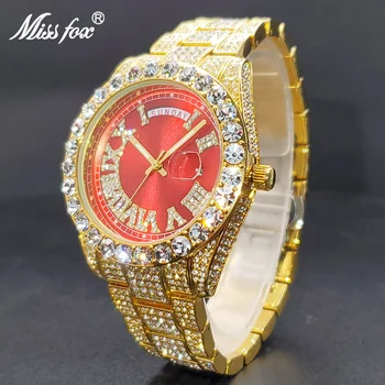 Hip Hop Jóias Relógio Mens Moissanite Diamante cor-de-Rosa Relógio Unisex da Marca de Luxo Data de Moissanite Relógios de Homens Gelado Fora AAA Relógio