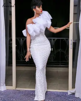 Árabe Branco Elegante Vestidos De Noite Longa Sereia Um Ombro Do Vestido Da Celebridade Mulheres De Uma Noite De Festa Haute Couture Grande Evento Vestidos De