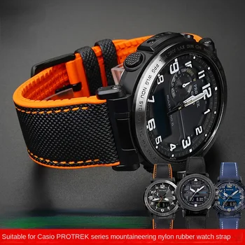 Para Casio PROTREK Montanhismo pulseira PRG-600/PRG-650 PRW-6600/ PRW-6800 nylon e borracha macia Bracelete de Esportes homens Alça de 24mm