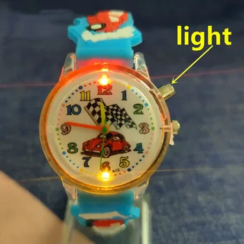 Dropshipping Luz Assista Cartoon luzes carro Luminoso de Quartzo relógios infantis para o Bebê Meninos Meninas rapazes raparigas Brinquedo Relógio de Aprendizagem de Crianças do Horário de Ho