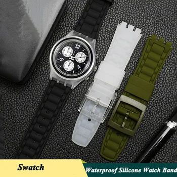 19mm Adequado Pulseira de Silicone, Homens de Preto Branco Verde Acessórios Para a Swatch Impermeável ao ar livre Esportes, de Borracha faixa de Relógio