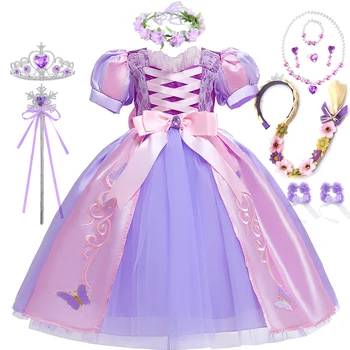 Menina Rapunzel Cosplay Vestido De Criança Surpresa De Aniversário De Presente De Carnaval Temático Da Disney Festa Fantasia Da Criança Laço Arco Sequin Vestido De