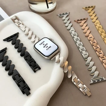 De Aço inoxidável do Bracelete para Apple Relógio Ultra 49mm Mulheres, Alça para iWatch Série 8 7 41 45mm 6 5 4 SE 38 40 42 44 MILÍMETROS Banda Luxo