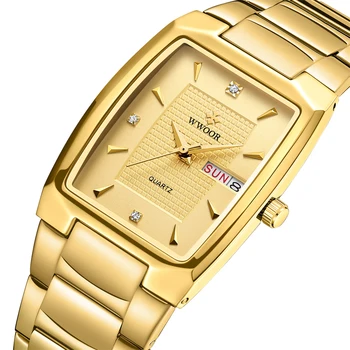 WWOOR Mulheres Relógio de Marcação Retângulo de Ouro de Aço Inoxidável Relógios de Pulso de Moda Quartzo Para Mulheres senhoras impermeável Relógio Feminino
