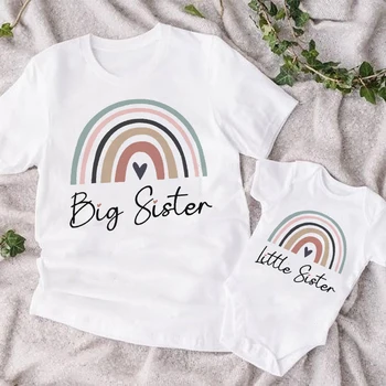 Irmã Mais Velha Irmã Tshirt De Crianças Meninas Irmão T-Shirt Bebê Body Irmã Mais Velha, A Irmã Mais Nova Camiseta Do Arco-Íris Roupas