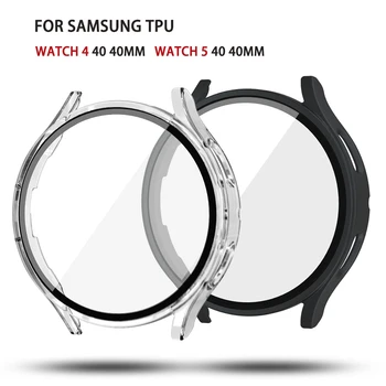 Caso +de Vidro Temperado de Película para Samsung Galaxy Watch 4 40mm 44mm para samsung Assista 5 44mm 40mm PC Azeite em Spray Fosco Capa Protetora