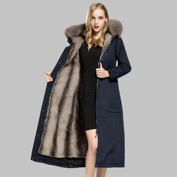 2021 Novas Mulheres Inverno Quente Parker Feminino Destacável Mink Fur Grande Gola De Pele Coreano Estendido Imitationfur Chaquetas De Muje