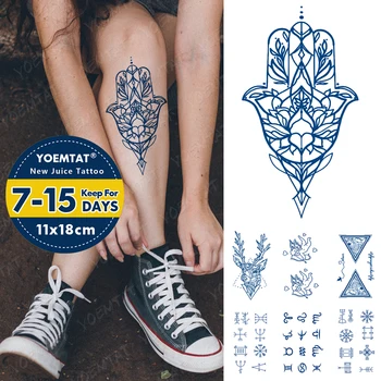 Suco de Tinta Tattoos da Arte do Corpo Duradoura Impermeável da Etiqueta Temporária Tatuagem Mão de Fátima Tatoo no Braço Falso Flor Veado Tatto Mulheres Homens