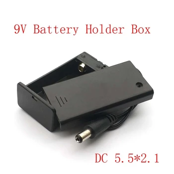 Chegada nova de 9V PP3 Suporte de Bateria de Caixa Caso de Fio Interruptor de ligar/DESLIGAR Capa + DC 2.1 mm Plug