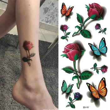 1PC Borboleta 3D Tatuagem Temporária Adesivos Mulheres Meninas Corpo Arte de Transferência de Água Fake Tattoos Adesivo de Flor de Rosa do Braço, do Pulso Tatoo