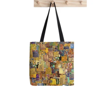 Shopper Gustav Klimt árvore da vida impresso Sacola mulheres Harajuku shopper bolsa menina Ombro saco de compras Senhora de Saco de Lona
