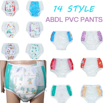 14 estilos ddlg fraldas para adultos pvc reutilizáveis bebê calças de fraldas onesize plástico calças de biquini abdl adultos bebê, lingerie nova fraldas