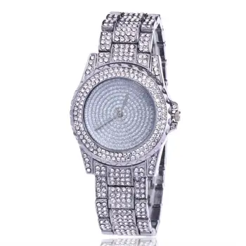Luxo cravejado de diamantes banda de aço assistir a moda high-end Par de relógios de quartzo relógio de fábrica por atacado HIP HOP, Relógios de Pulso