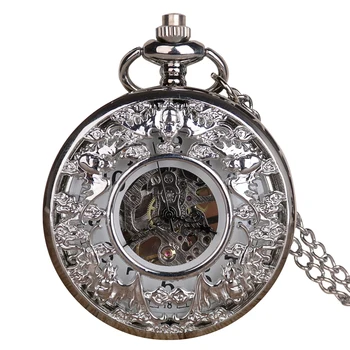 Antigo Completo Prata/Ouro de Aço Inoxidável do Relógio de Bolso Mecânica Homens Steampunk Vintage Mão-vento Gravado corrente de relógio relógio Relógio Mulheres