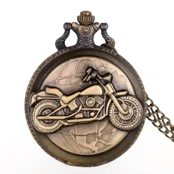 Bronze antigo CARRO da Motocicleta Padrão de Quartzo Relógio de Bolso Clássico Homens Colar de Pingente de corrente de relógio Relógio de Presentes para Mulheres, Homens
