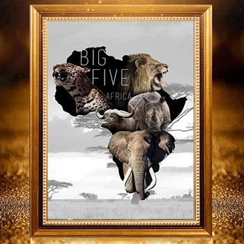 5D DIY Diamante Pintura Completa Quadrado/Redondo Cinco Grandes África Elefante Leopard, Leão, Rinoceronte, Bordados em Ponto Cruz de Cristal Gi