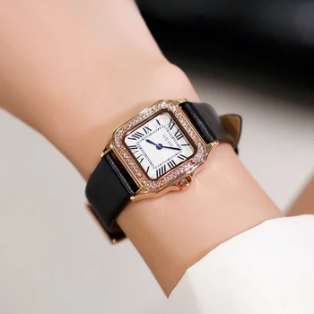 Moda de Luxo da Marca do cristal de Quartzo Casuais Relógios de pulso das Mulheres de Charme Pulso com Relógio Fino Leahter Feminino Relógio