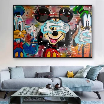 Disney Engraçado Mickey Mouse, Pato Donald Tela de Pintura Impressões de Cartazes de Parede Graffiti Imagens de Arte para crianças, Decoração de quartos Cuadros