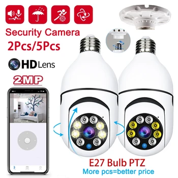 2/5Pcs E27 Lâmpada de Vigilância do wifi da Câmera de Visão Noturna Cheia de Cor Automático de controle Humano 4x e Zoom Digital de Vídeo o Monitor de Segurança