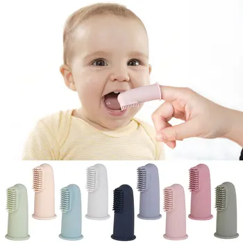 Em Silicone macio Teethers Crianças Escova de dentes Portátil Dedo Cabeça da Escova Dental de Cuidados de Saúde do Bebé recém-Nascido Itens