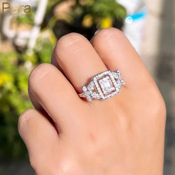 Pera Design Ajustável Festa de Casamento Jóias Branco Corte Quadrado CZ Cristal Abrir Anéis de Dedo para Noivas Acessórios de Moda R099