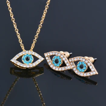 KIOOZOL chique azul do olho mau, pingente de colar, brincos conjunto de ouro, cor de prata as mulheres formam conjuntos de jóias 447 XS1