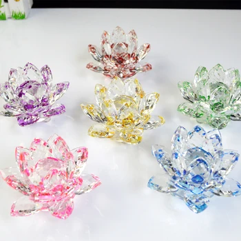 140mm/200mm TAMANHO GRANDE 1pcs de Cristal Colorido Flor de Lótus Artesanato de Vidro peso de papel Fengshui Ornamentos Estatuetas para Casa Decoração do Casamento