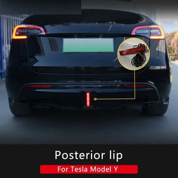 De Fibra de carbono, Difusor Traseiro se encaixa para o Tesla Model Y Sedan Tampa do pára-choque Lábio Inferior Spoiler Saia Protetor de Corpo KitsLed Flash