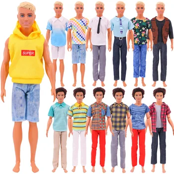 1Set Artesanal Barbies Roupa masculina Roupa de Boneca Calças, T-shirt Terno de Roupas para Barbies Boneco Ken Acessórios,Brinquedos para Crianças