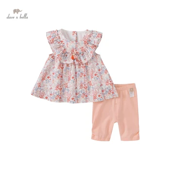 DB16855 dave bella verão bebê bonito meninas estampa floral conjuntos de vestuário da menina das crianças de moda sem mangas conjuntos de crianças com menos de 2 pcs terno