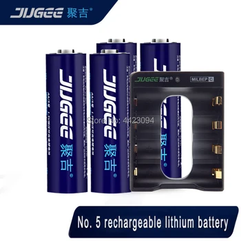 Novo JUGEE 2000mah 1,5 v AA 3000mWh usb bateria recarregável do Li-polímero de lítio AA bateria usb + USB 4 slot carregador