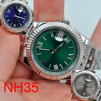 CORGEUT Estéril 36mm NH35A Sunbusrt Azul Prata Dial Homens Relógio de Cristal de Safira Fluted Bezel relógio de Pulso Automático do Jubileu Pulseira