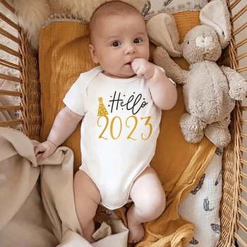 Olá 2023 Bebê Body Manga Curta, Body Bebê Masculino Feminino Ano Novo Ropa Roupa De Algodão Bebês Macacão De Recém-Nascido Presente De Natal
