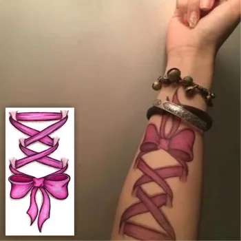 Cor-De-Rosa Bowknot Tatuagem Temporária Adesivos Para Meninas Senhora Braço Perna Sexy Flash Decalques Arte Do Corpo Falso Tattos Impermeável Tatoos