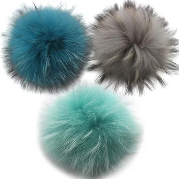 Grande Colorido Fofo Fur Real Fox Raccoon Pompons Com o Botão DIY Poms Bolas de Pele Natural Pompon Para Chapéus Bonés Sapatos Whosale
