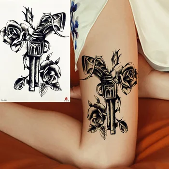 FANRUI Arma de Rosas Flor da Etiqueta Temporária Tatuagem Peônia Preto Sexy Tatuagens Impermeável Desenhar o Corpo Arte de Pintura Falsa Tatoo Colar